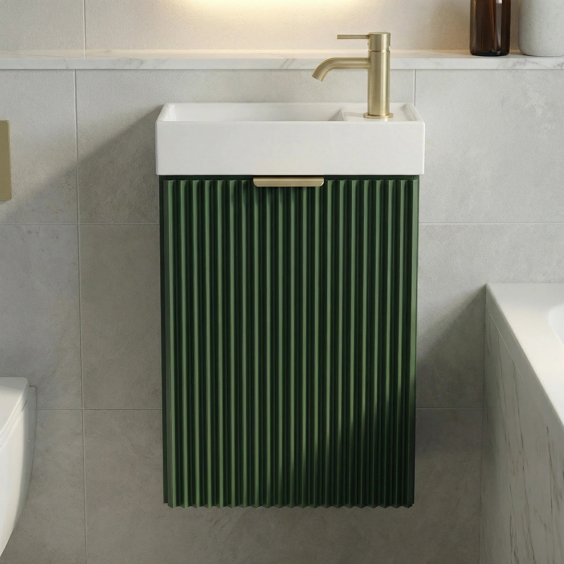 Dulap pentru lavoar 40 cm, cu chiuveta, 1 usa, fronturi canelate Willy - Verde
