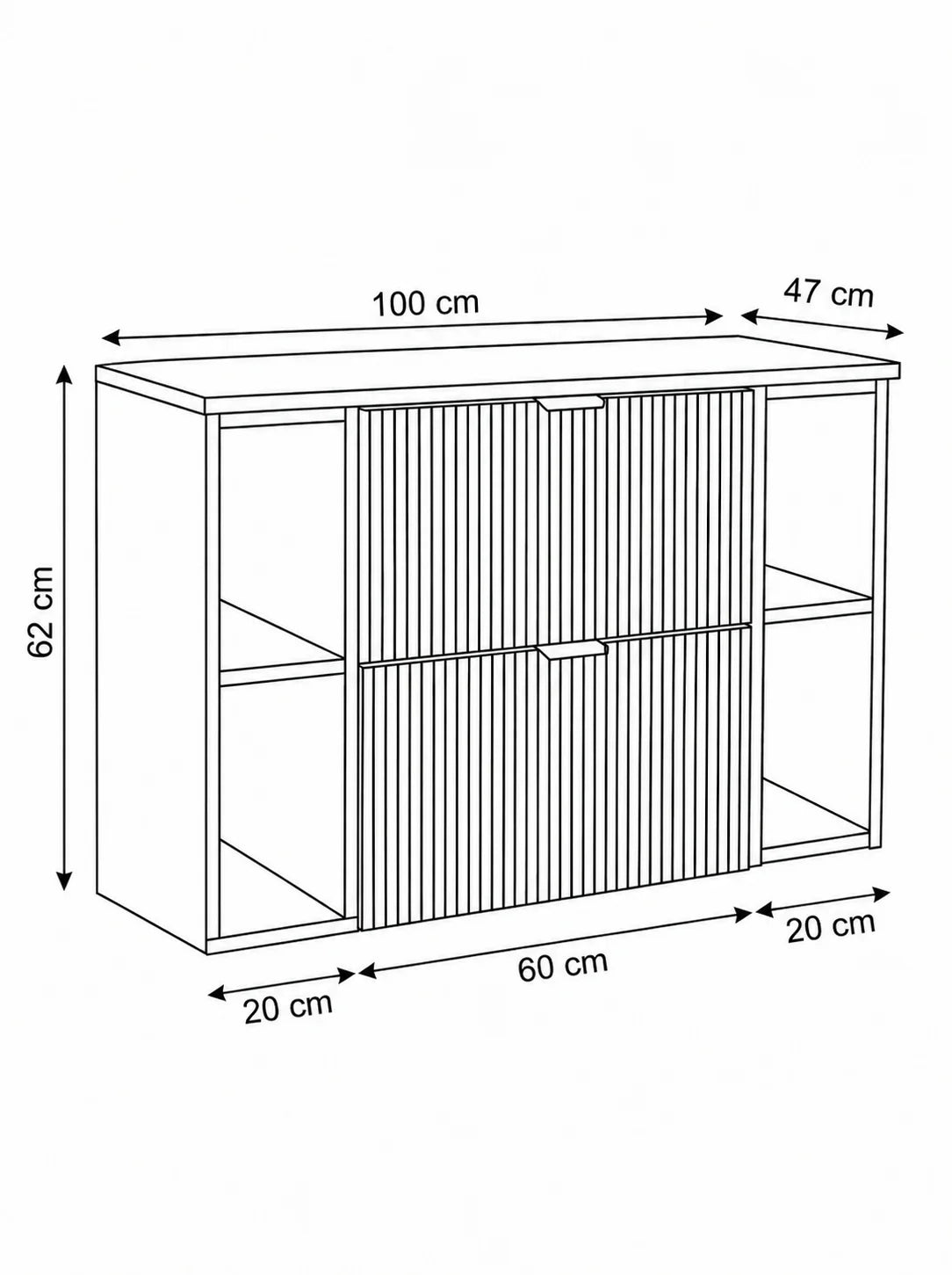 Dulap pentru lavoar 100 cm, cu 2 raft, fronturi canelate Willy - Alb