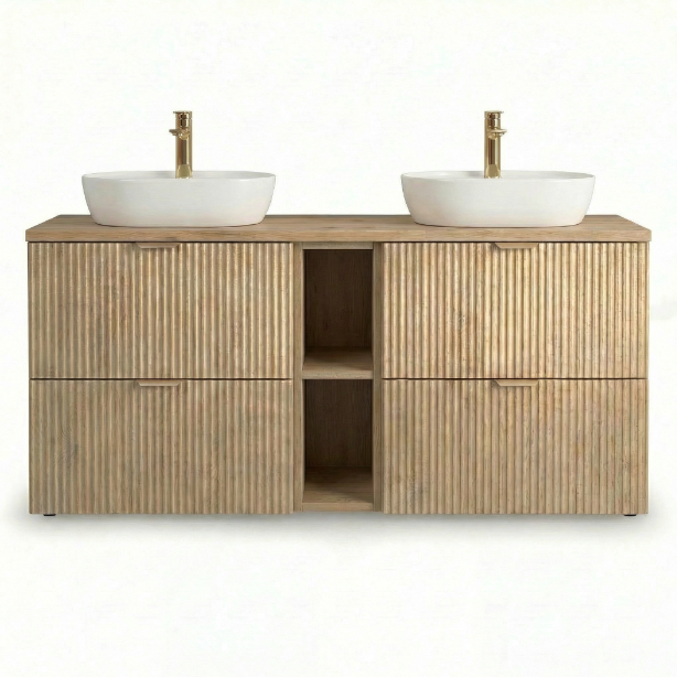 Set de mobilier: Dulap pentru lavoar cu raft 140 cm, 4 sertare Willy - Stejar Cremona