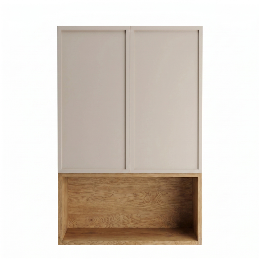 Dulap de perete deasupra toaletei 60 cm suspendat, fronturi cu rama decorativa Roma - Casmir/Stejar Cremona
