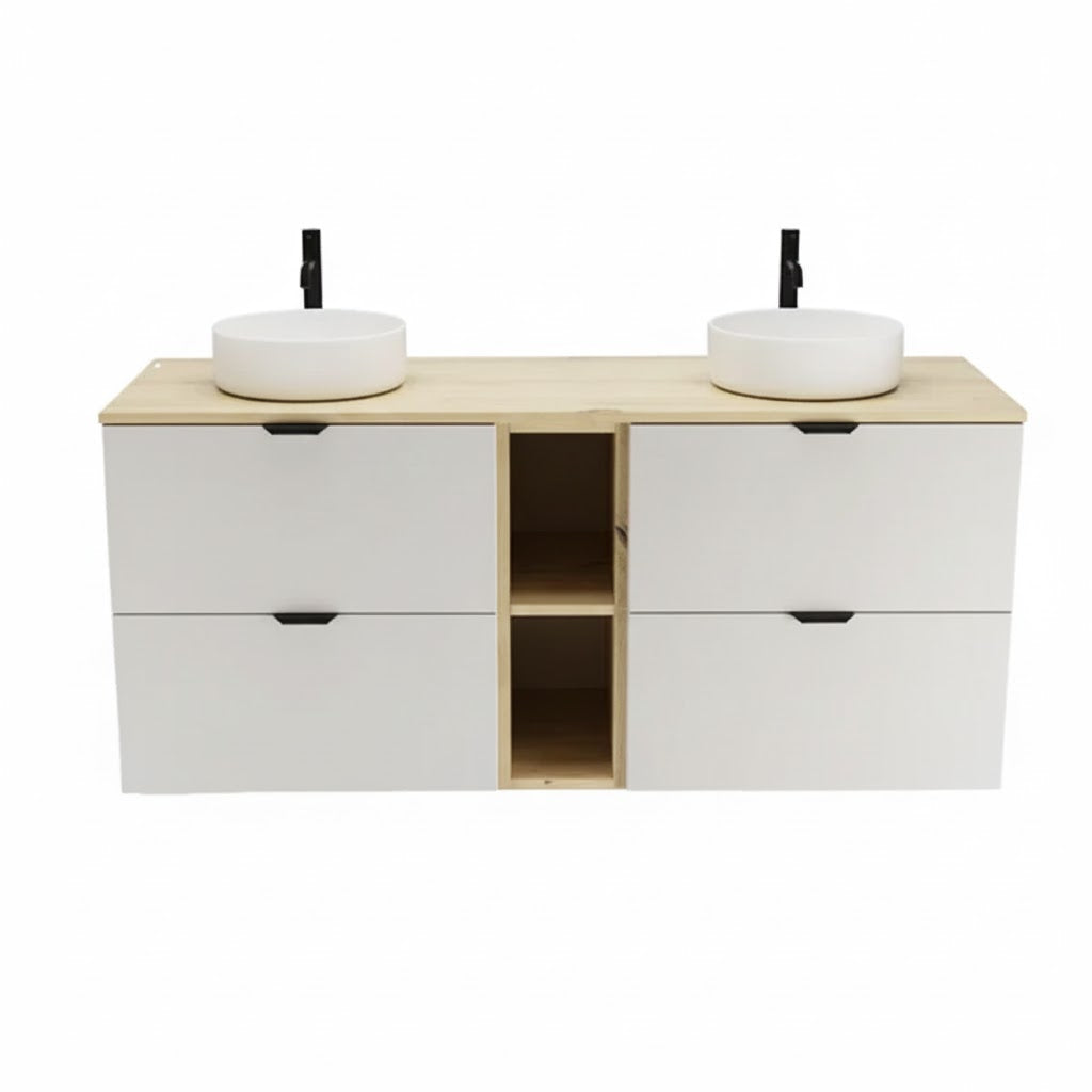 Set de mobilier: Dulap pentru lavoar cu raft 140 cm, 4 sertare Orio - Alb/Stejar Artizanal