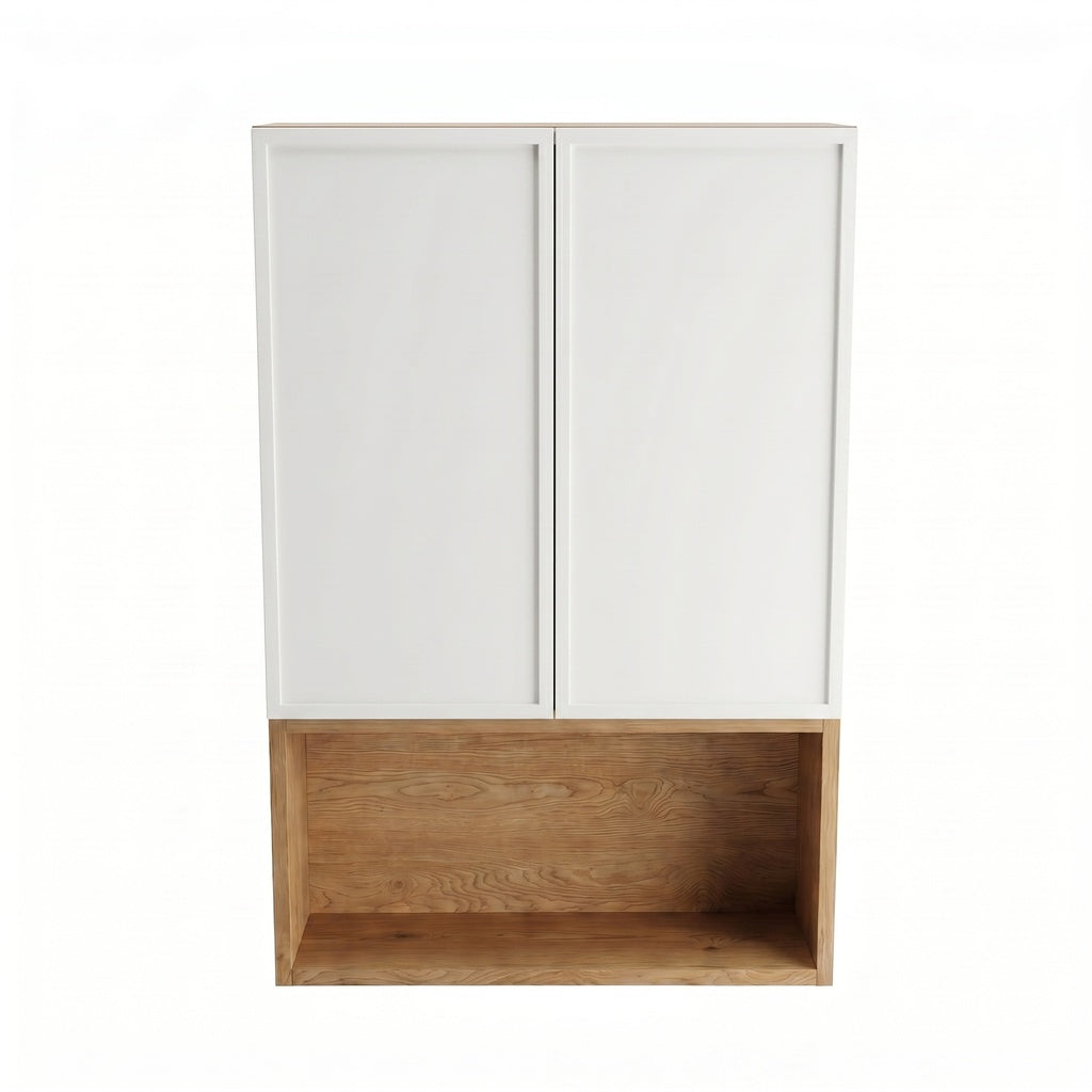 Dulap de perete deasupra toaletei 60 cm suspendat, fronturi cu rama decorativa Roma - Alb/Stejar Cremona