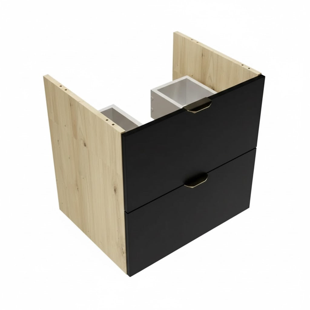 Dulap pentru lavoar 120 cm cu cos de rufe, cu raft, fronturi netede Orio - Negru/Stejar artizanal