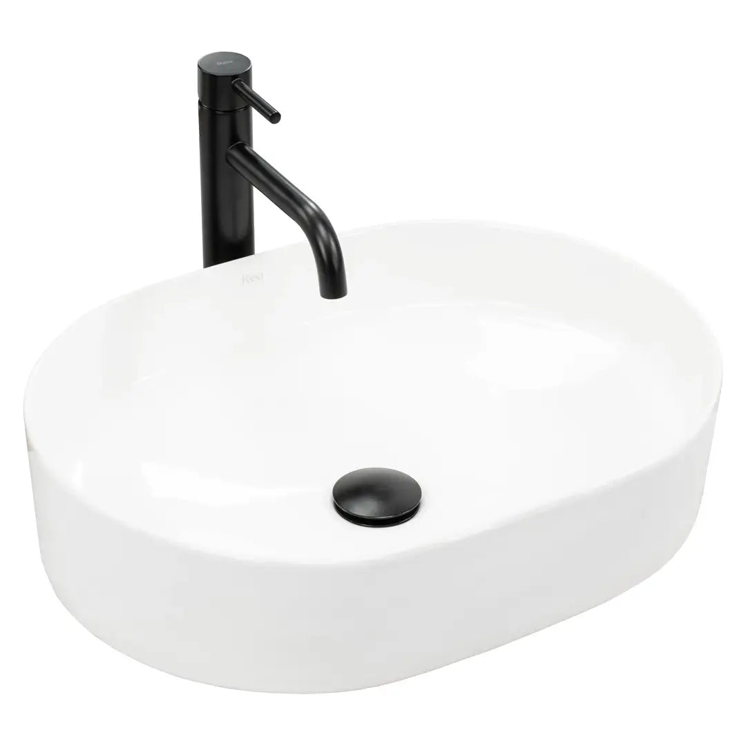 Chiuvetă Nadia 60 cm din ceramică albă, fără orificiu pentru baterie și preaplin, perfectă pentru băi moderne cu design minimalist și elegant.