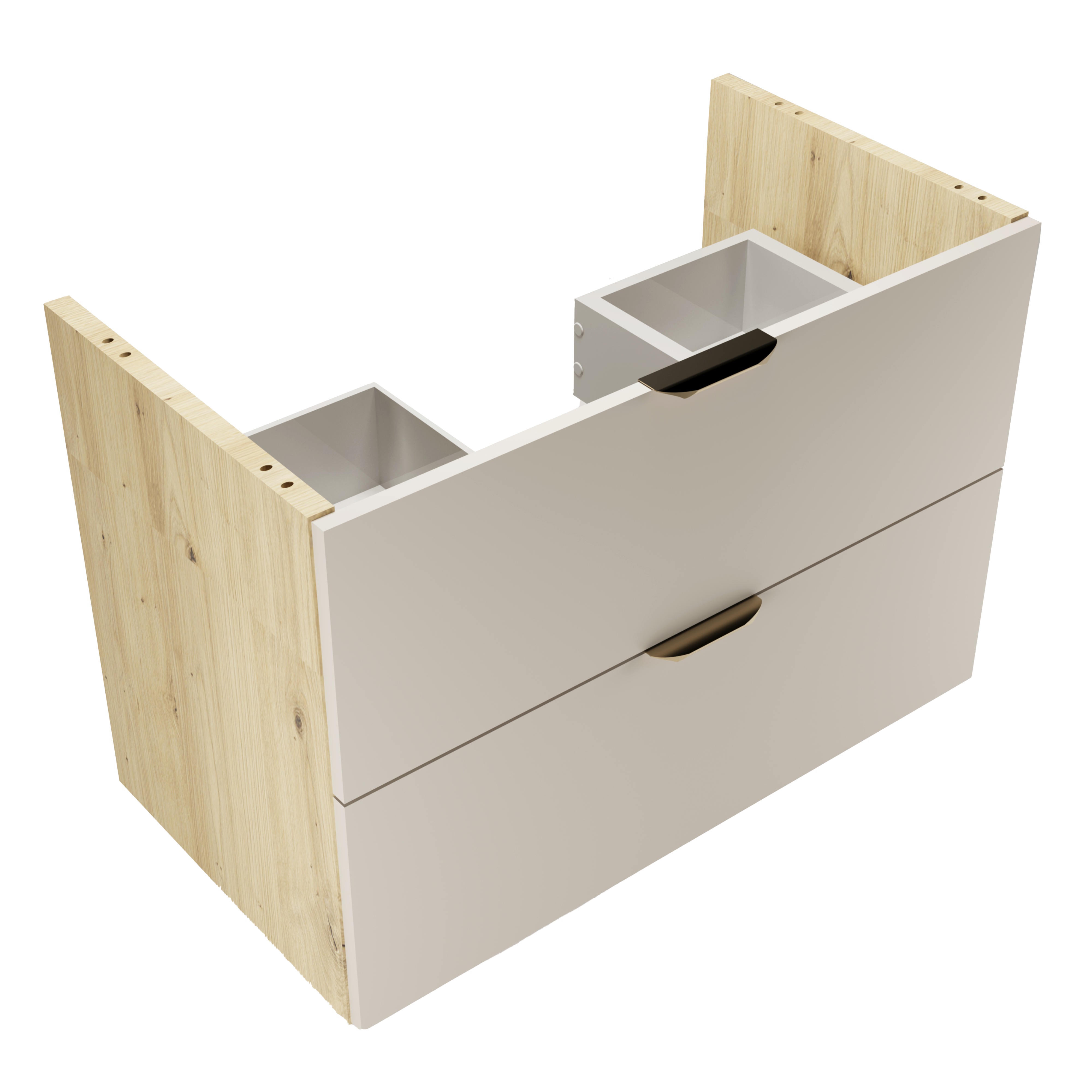 Dulap pentru lavoar 80 cm, 2 sertare, fronturi netede, fara blat Orio - Casmir/Stejar artizanal