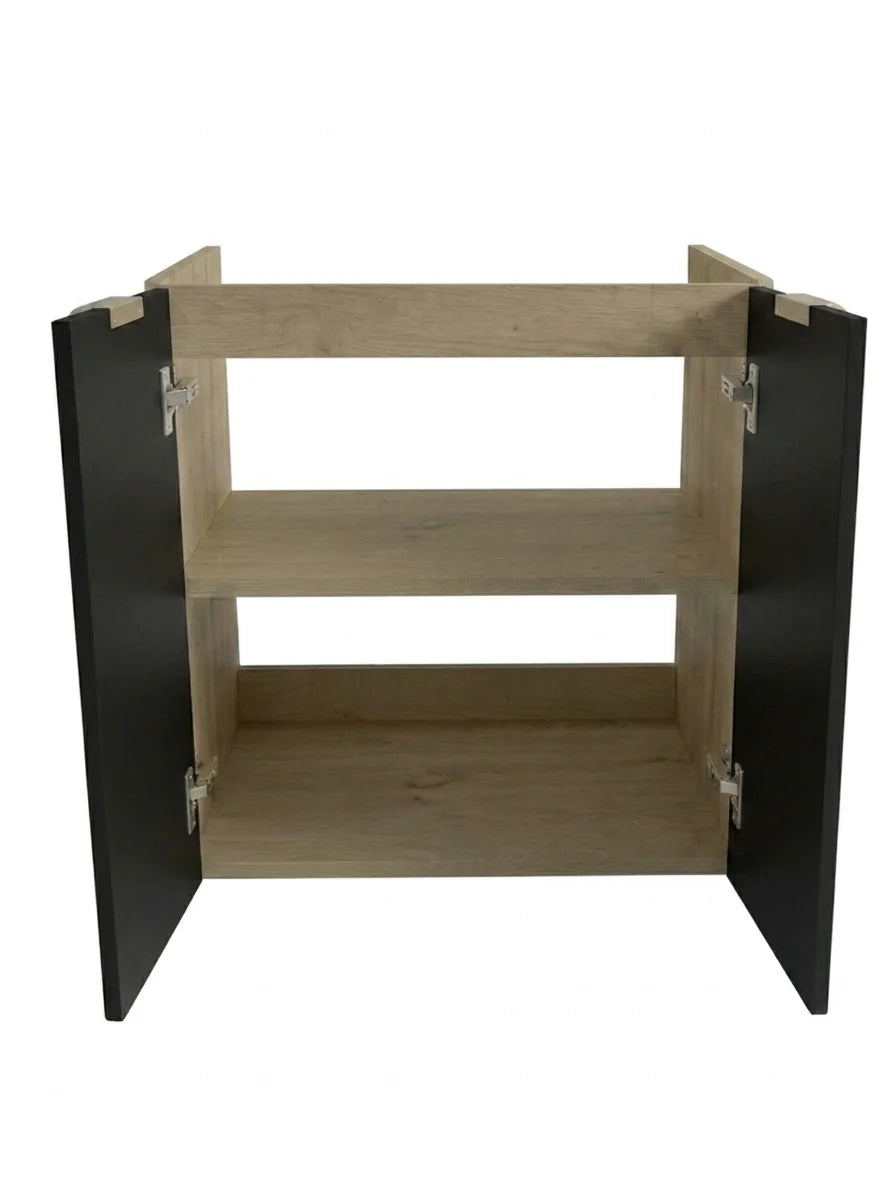 Dulap pentru lavoar 60 cm cu 2 usi, fronturi netede, fara blat Orio - Negru/Stejar artizanal