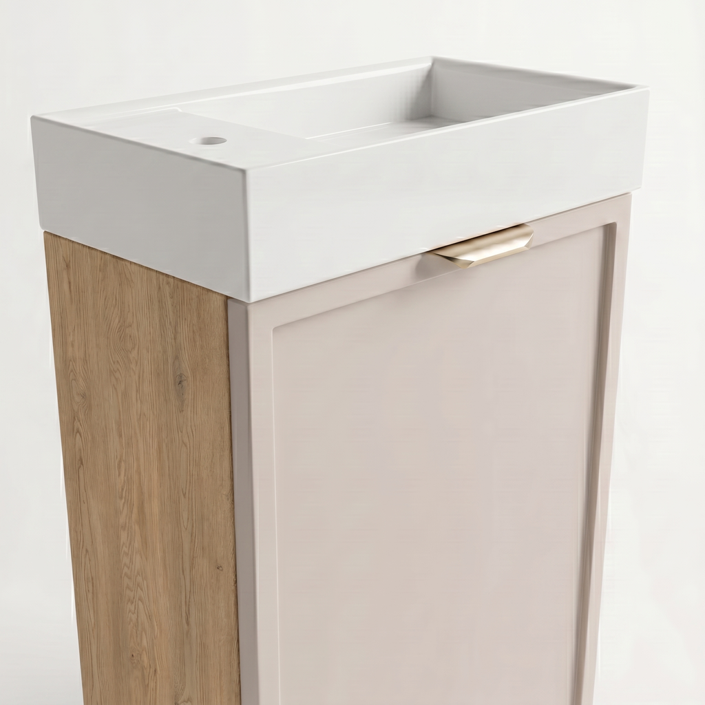 Dulap de baie 40 cm, cu chiuveta, fronturi cu rama decorativa Roma - Casmir/Stejar Cremona