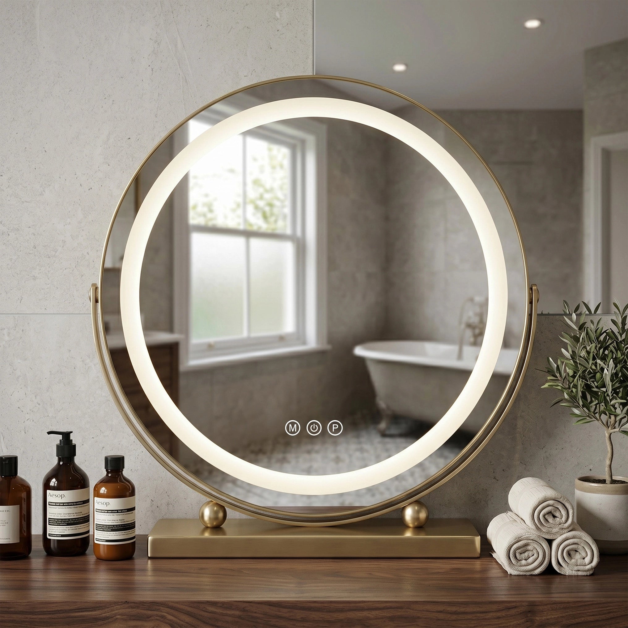 Oglindă de machiaj cu LED-uri Aurie - 40 cm