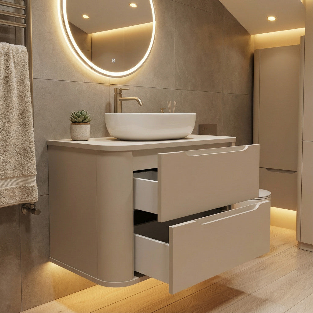 Dulap pentru lavoar 80 cm, 2 sertare, margini rotunjite Luma - Casmir