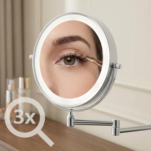 Oglindă cosmetică cu LED-uri pe ambele fețe, pentru montare pe perete - Crom