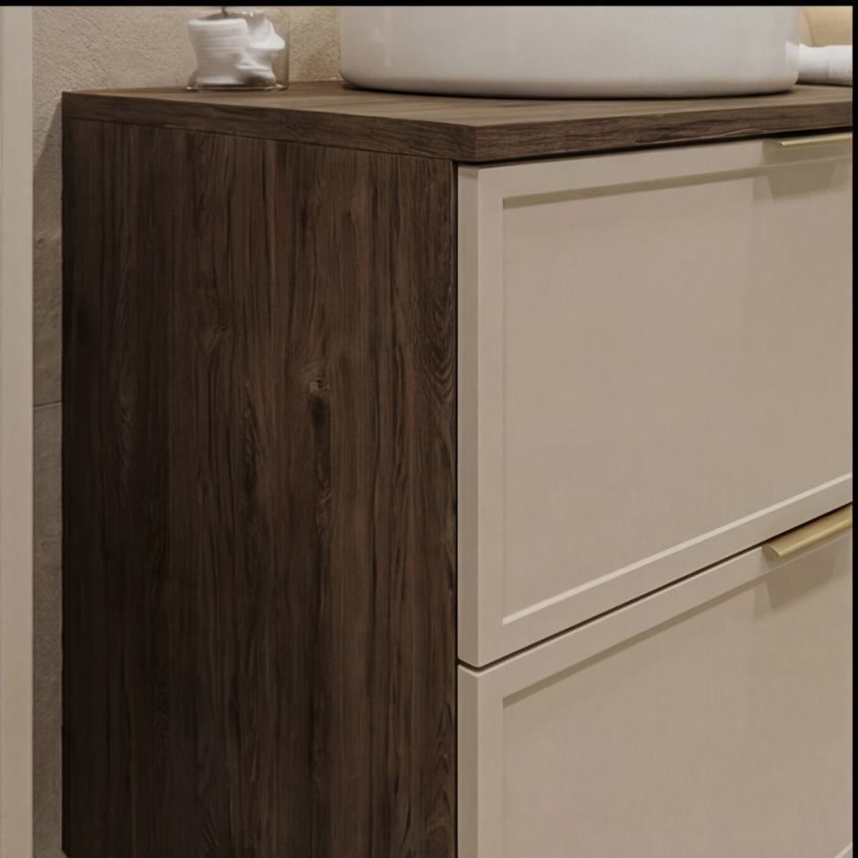 Dulap pentru lavoar 60 cm, 2 sertare, fronturi cu rama decorativa Roma - Casmir/Nuc inchis
