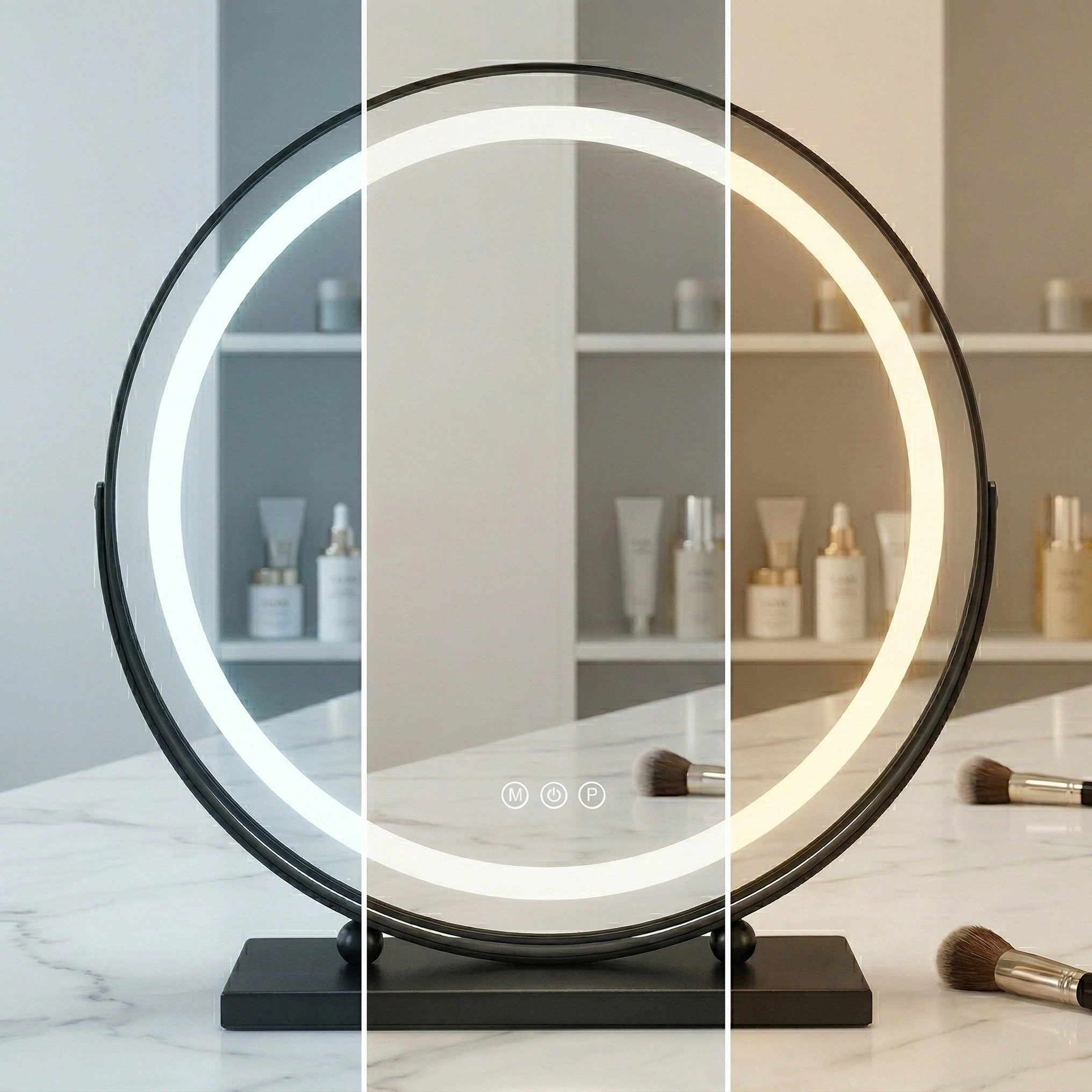 Oglindă de machiaj cu LED-uri Negru - 40 cm