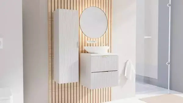 Dulap pentru lavoar 60 cm 2 sertare fronturi canelate Willy - Alb