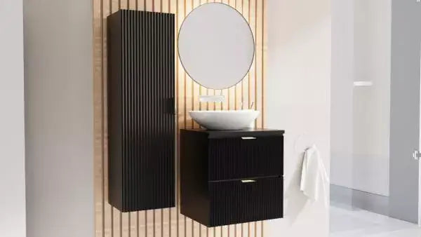 Dulap înalt pentru baie 120 cm, fronturi canelate Willy - Negru