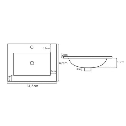 Dulap pentru lavoar 60 cm cu chiuveta, 2 sertare, fronturi canelate Willy - Negru/Nuc
