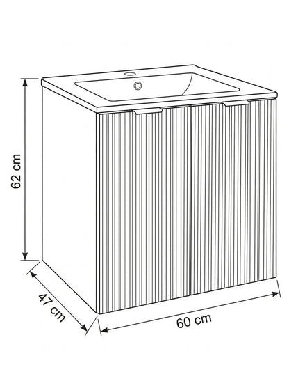 Dulap pentru lavoar 60 cm cu chiuveta, cu 2 usi, fronturi canelate Willy - Casmir
