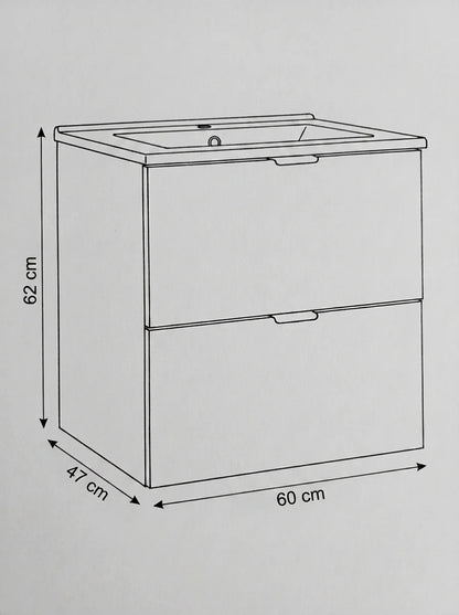 Dulap pentru lavoar 60 cm cu chiuveta, 2 sertare, fronturi netede Orio - Casmir/Stejar artizanal