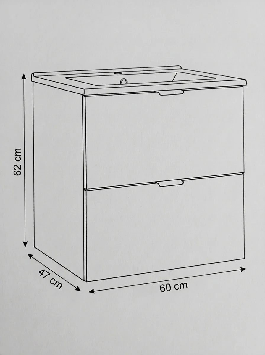 Dulap pentru lavoar 60 cm cu chiuveta, 2 sertare, fronturi netede Orio - Casmir/Stejar artizanal