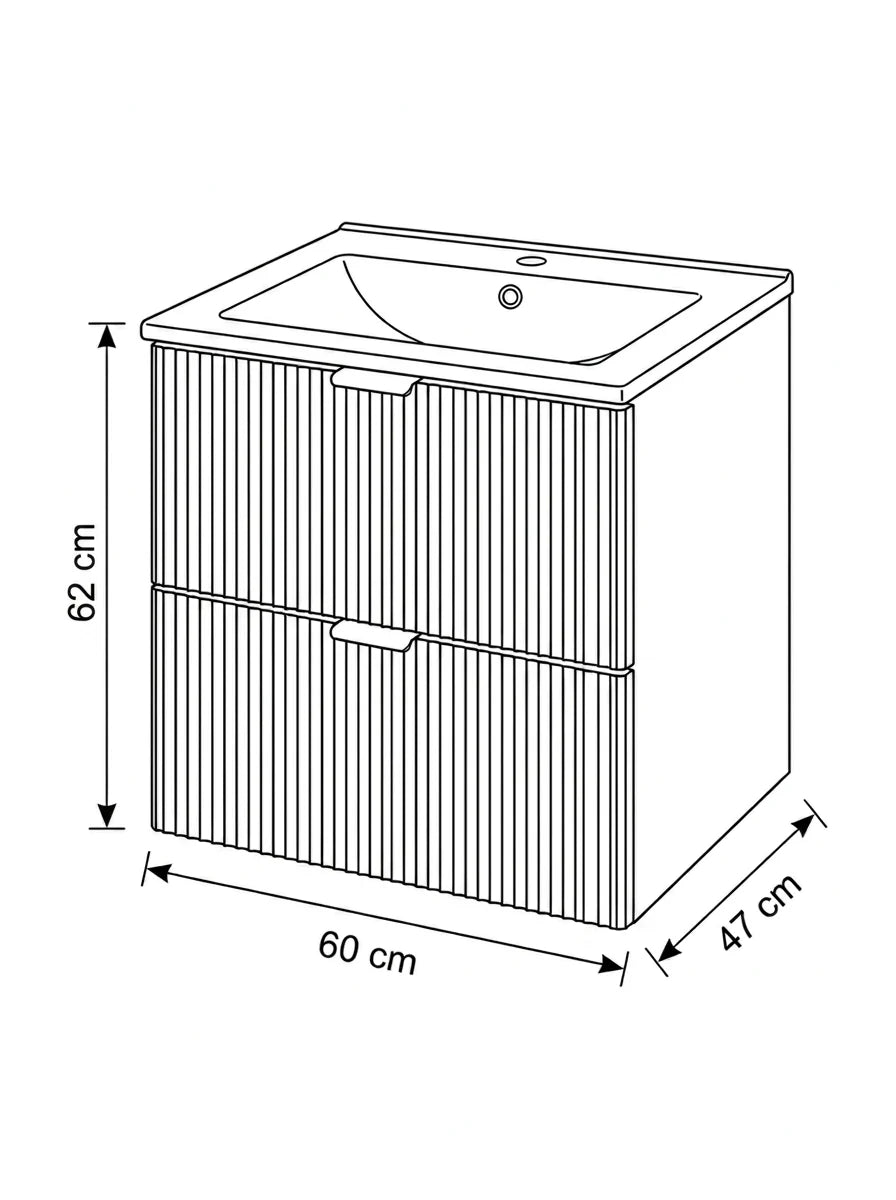 Dulap pentru lavoar 60 cm cu chiuveta, 2 sertare, fronturi canelate Willy - Casmir