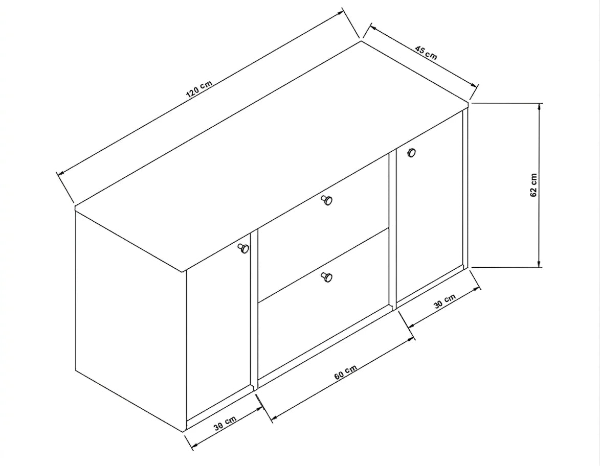 Dulap pentru lavoar 120 cm, cu 2 usi, cu 2 sertare, fronturi netede Belino - Nuc inchis/Marmura alba