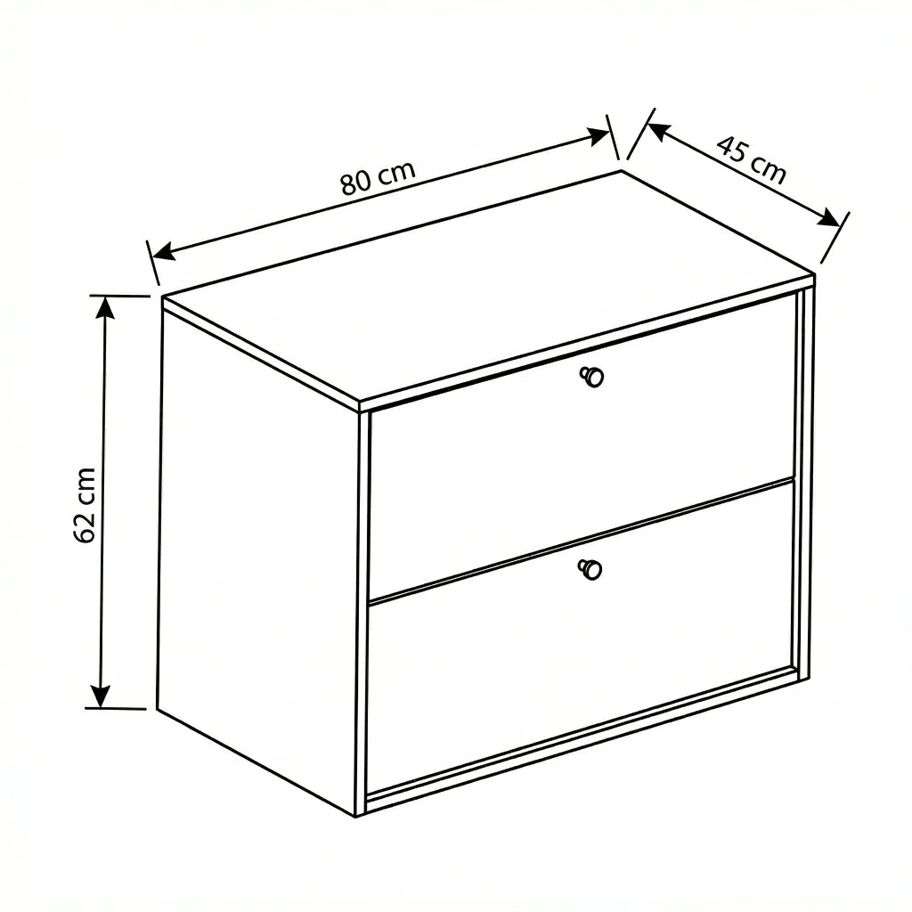 Dulap pentru lavoar 80 cm, cu 2 sertare, fronturi netede Belino - Stejar Cremona