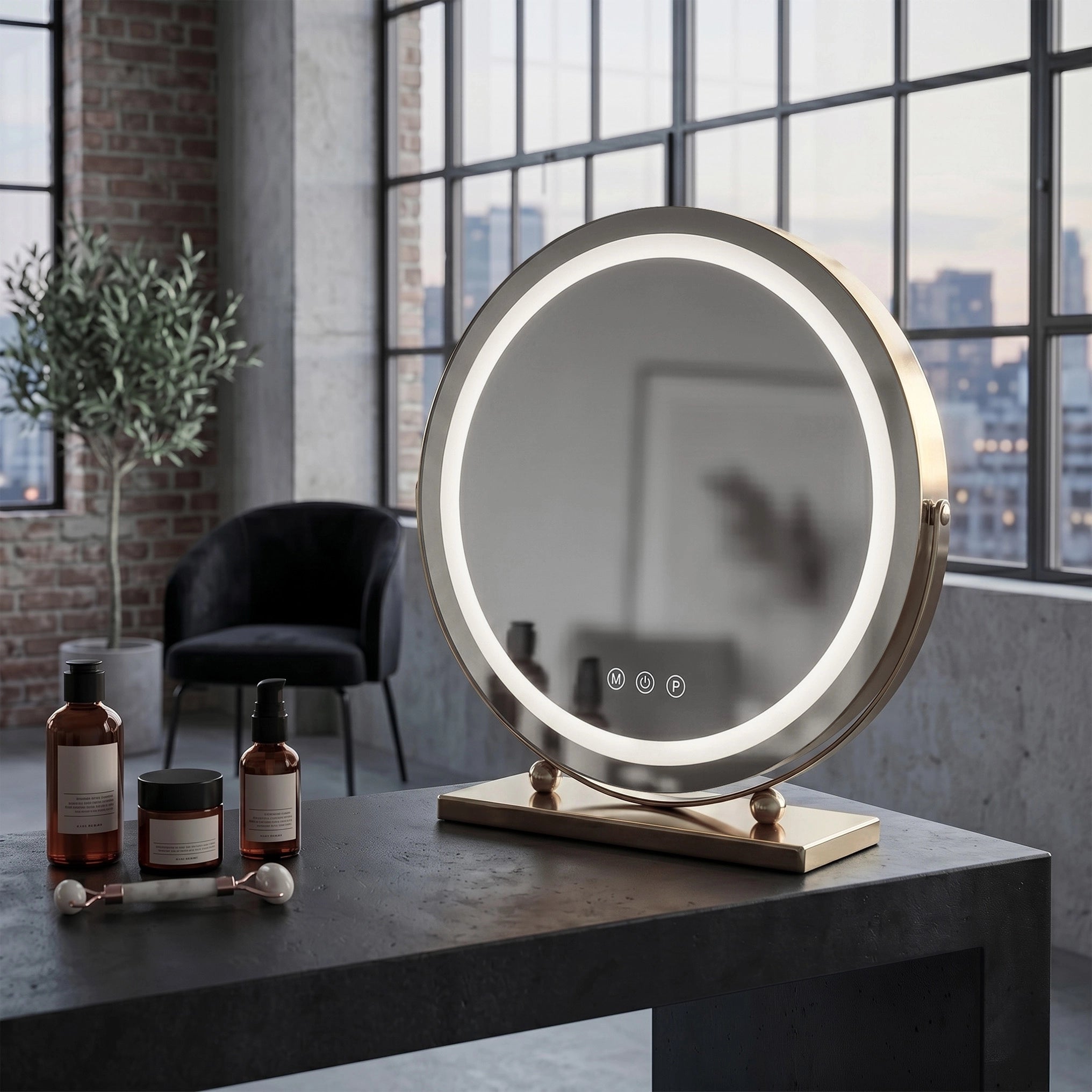 Oglindă de machiaj cu LED-uri Aurie - 40 cm