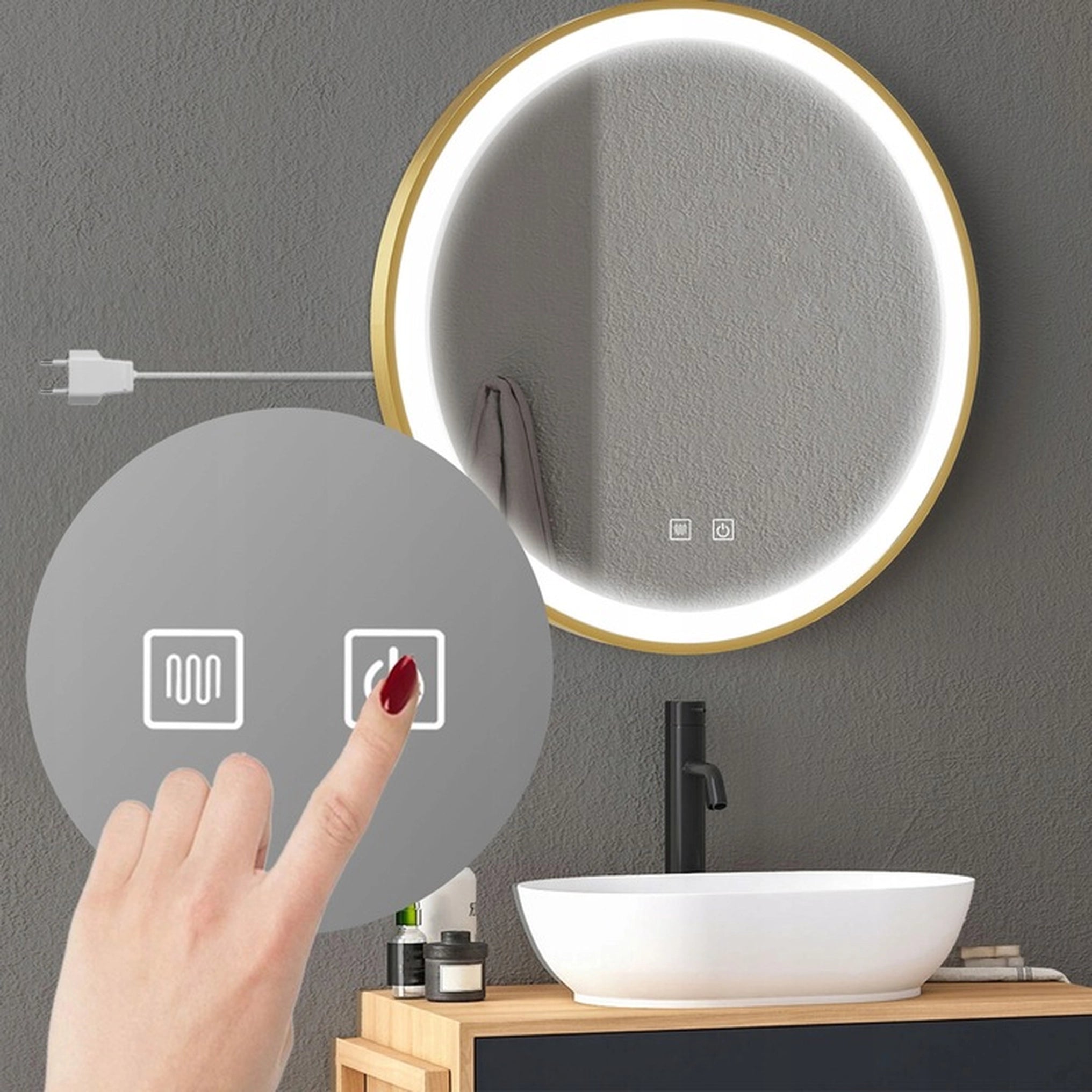 Oglinda de perete cu LED-uri MMJ Auriu Periat - 60 cm