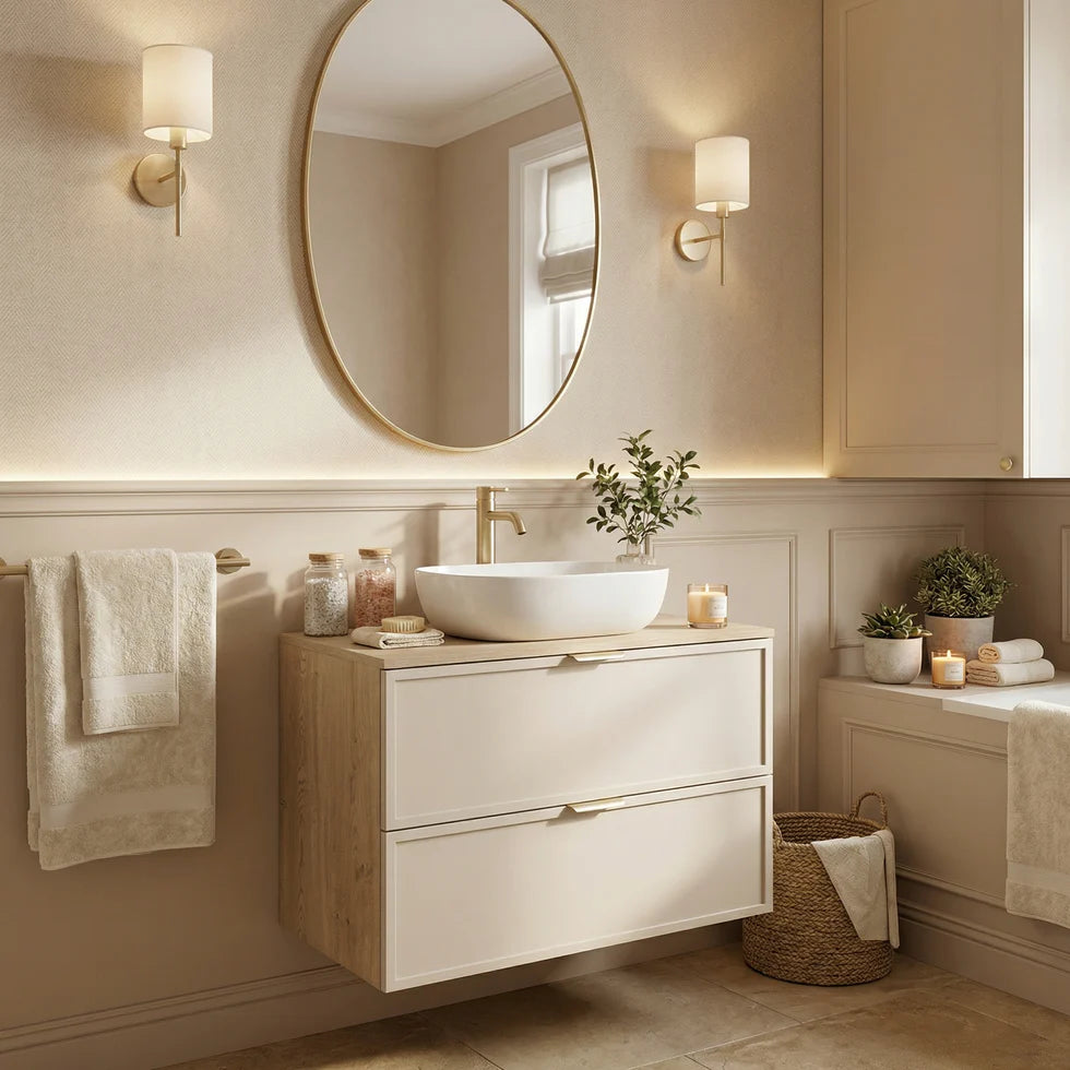 Dulap pentru lavoar 80 cm, 2 sertare, fronturi cu rama decorativa Roma - Casmir/Stejar Cremona