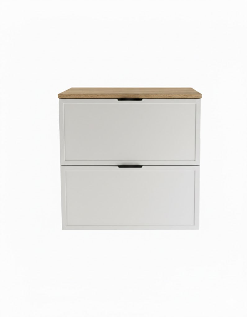 Dulap pentru lavoar 60 cm, 2 sertare, fronturi cu rama decorativa Roma - Alb/Stejar Cremona