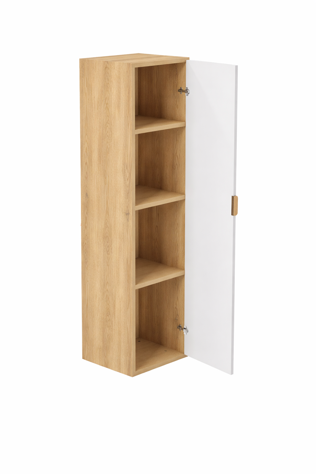 Dulap inalt pentru baie 120 cm, cu rafturi, fronturi cu rama decorativa Roma - Alb/Stejar Cremona