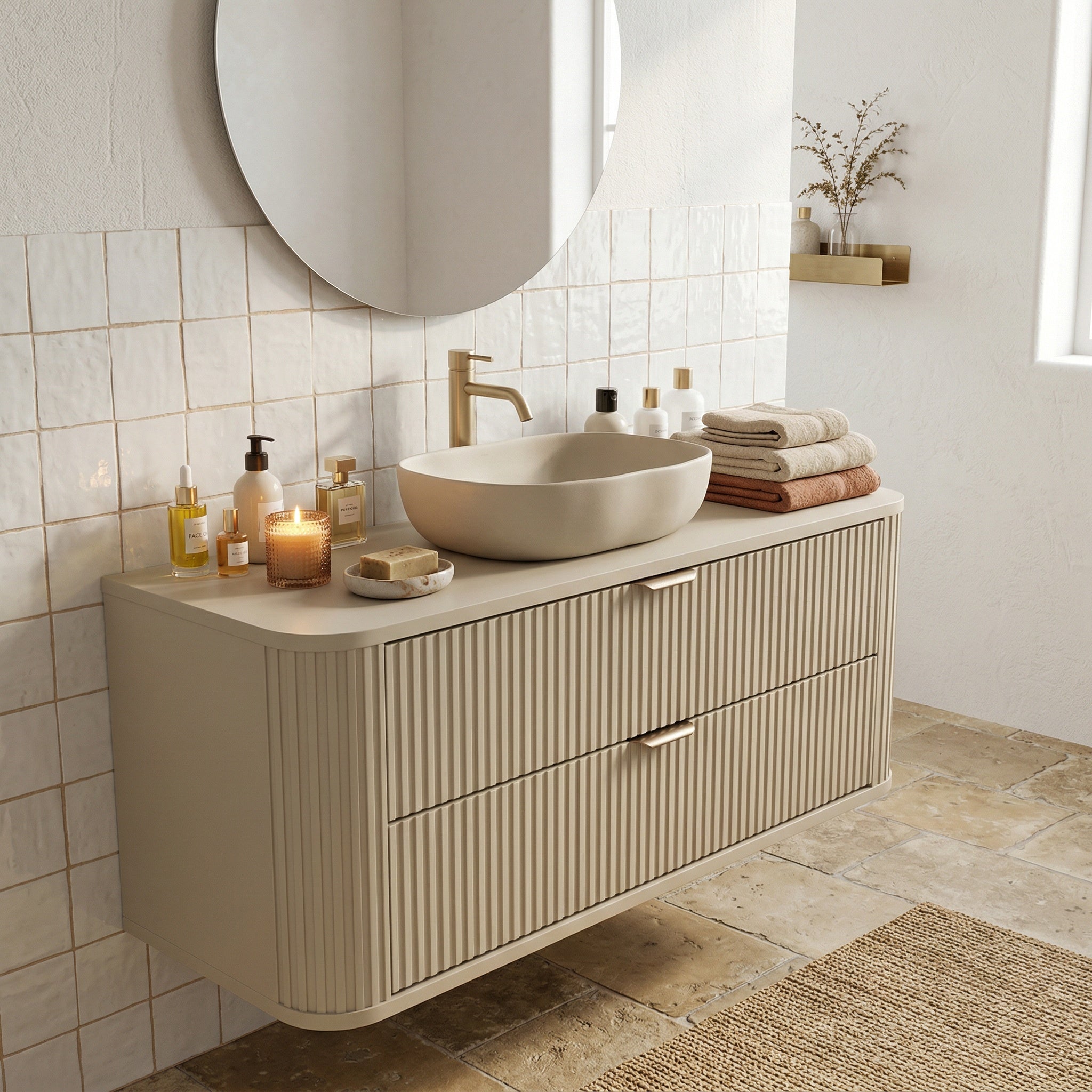 Dulap pentru lavoar 120 cm, 2 sertare, fronturi canelate, rotunjit Selvea - Casmir