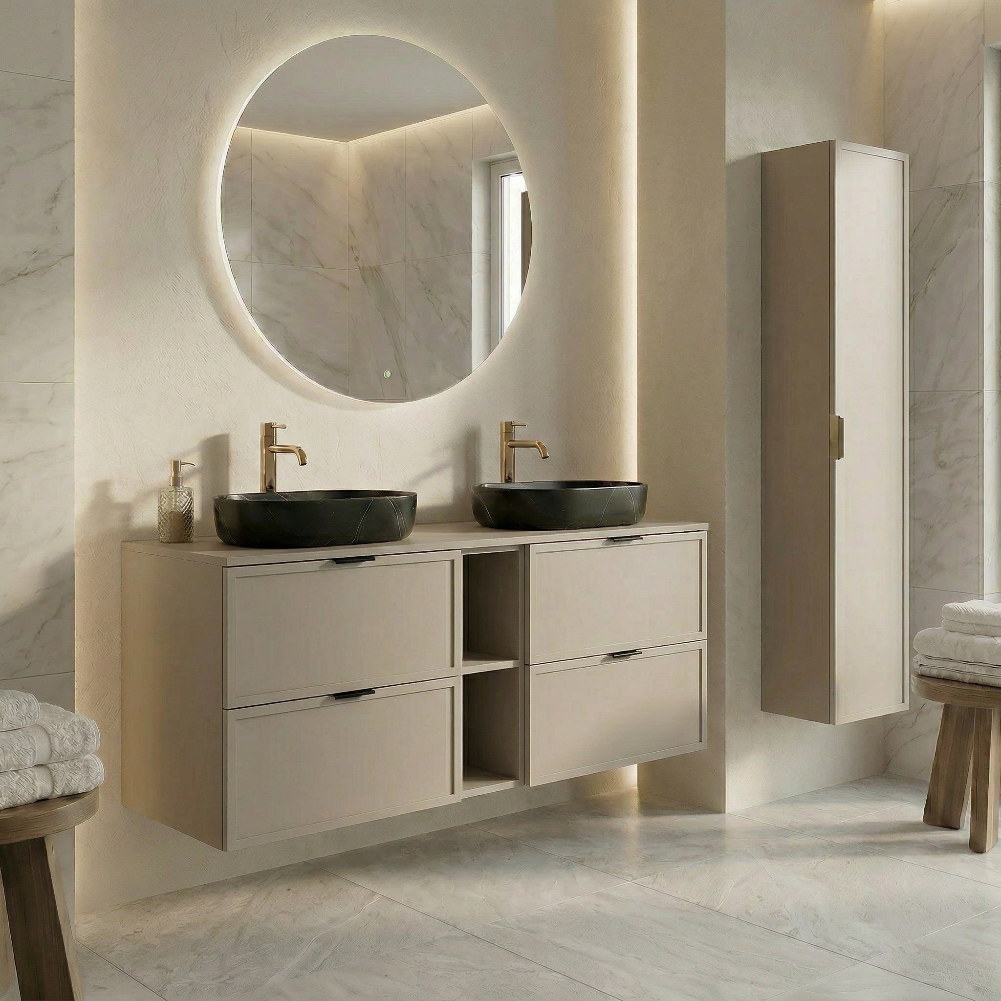 Dulap inalt pentru baie 120 cm, cu rafturi, fronturi cu rama decorativa Roma - Casmir