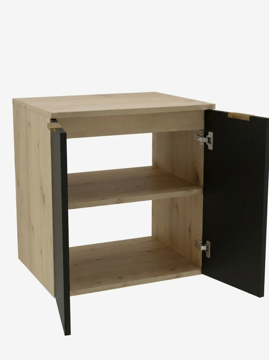 Set de mobilier: Dulap pentru lavoar 60 cm cu 2 uși cu chiuvetă Orio - Negru/Stejar Artizanal