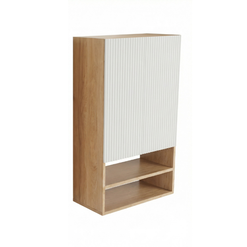 Dulap de perete deasupra toaletei 60 cm suspendat, fronturi canelate Willy - Alb/Nuc