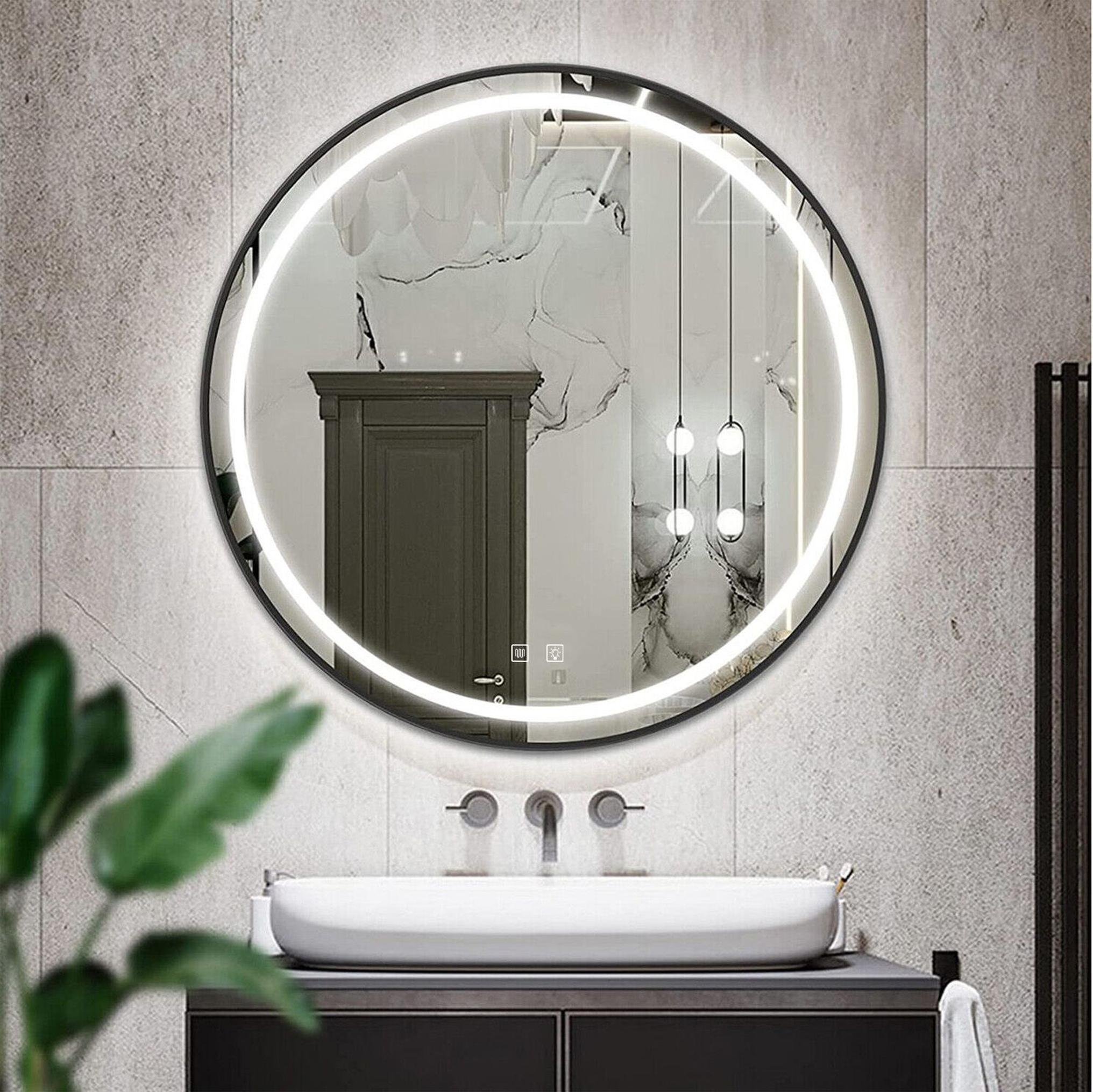 Oglinda de perete cu LED-uri MMJ Negru - 80 cm