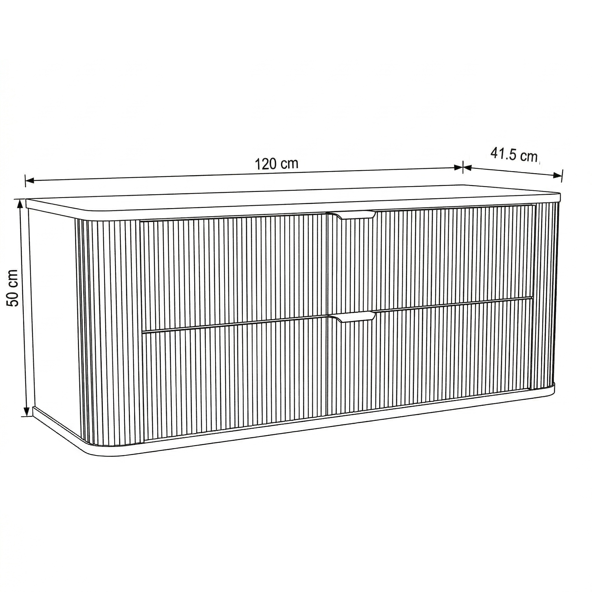Dulap pentru lavoar 120 cm, 2 sertare, fronturi canelate, rotunjit Selvea - Casmir