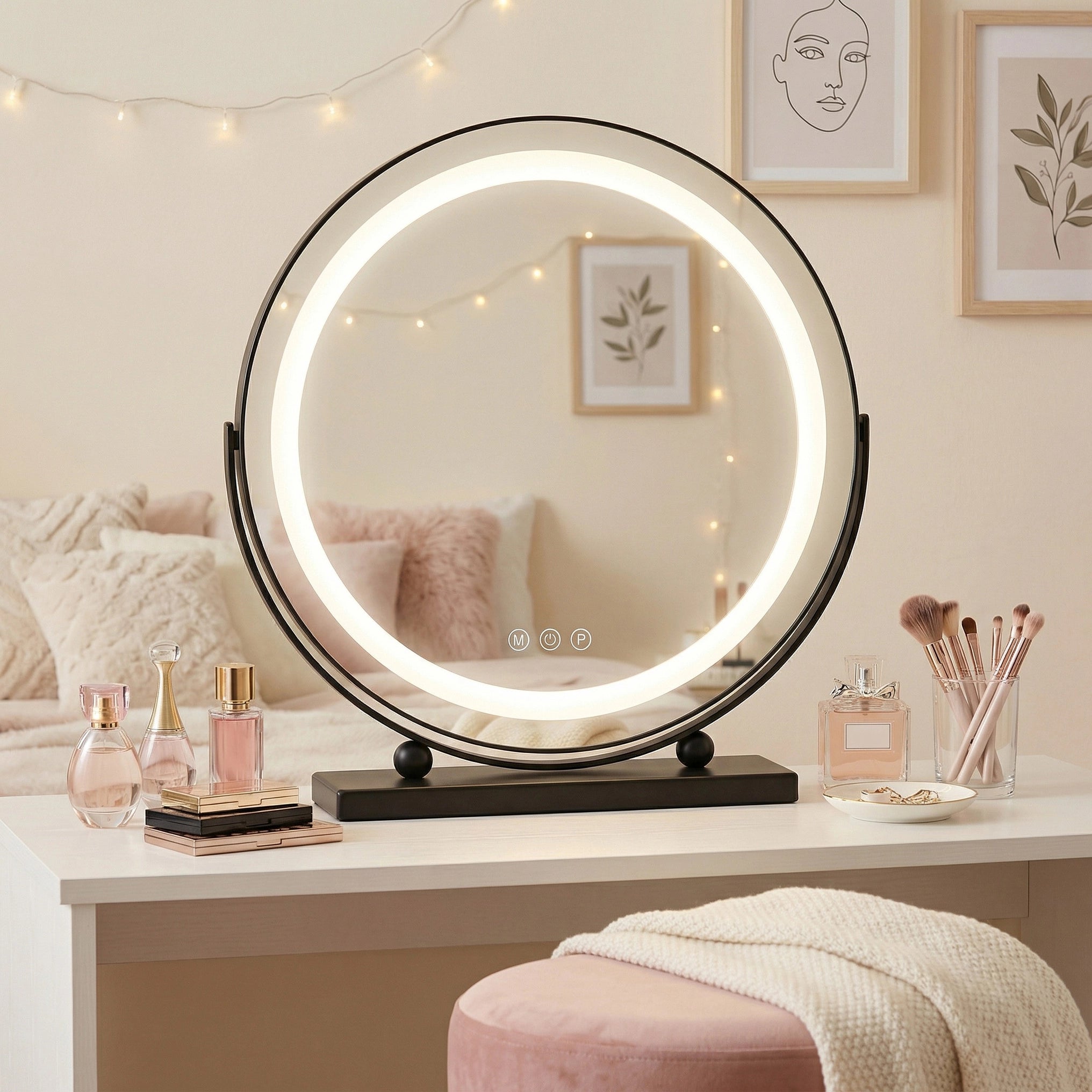 Oglindă de machiaj cu LED-uri Negru - 40 cm