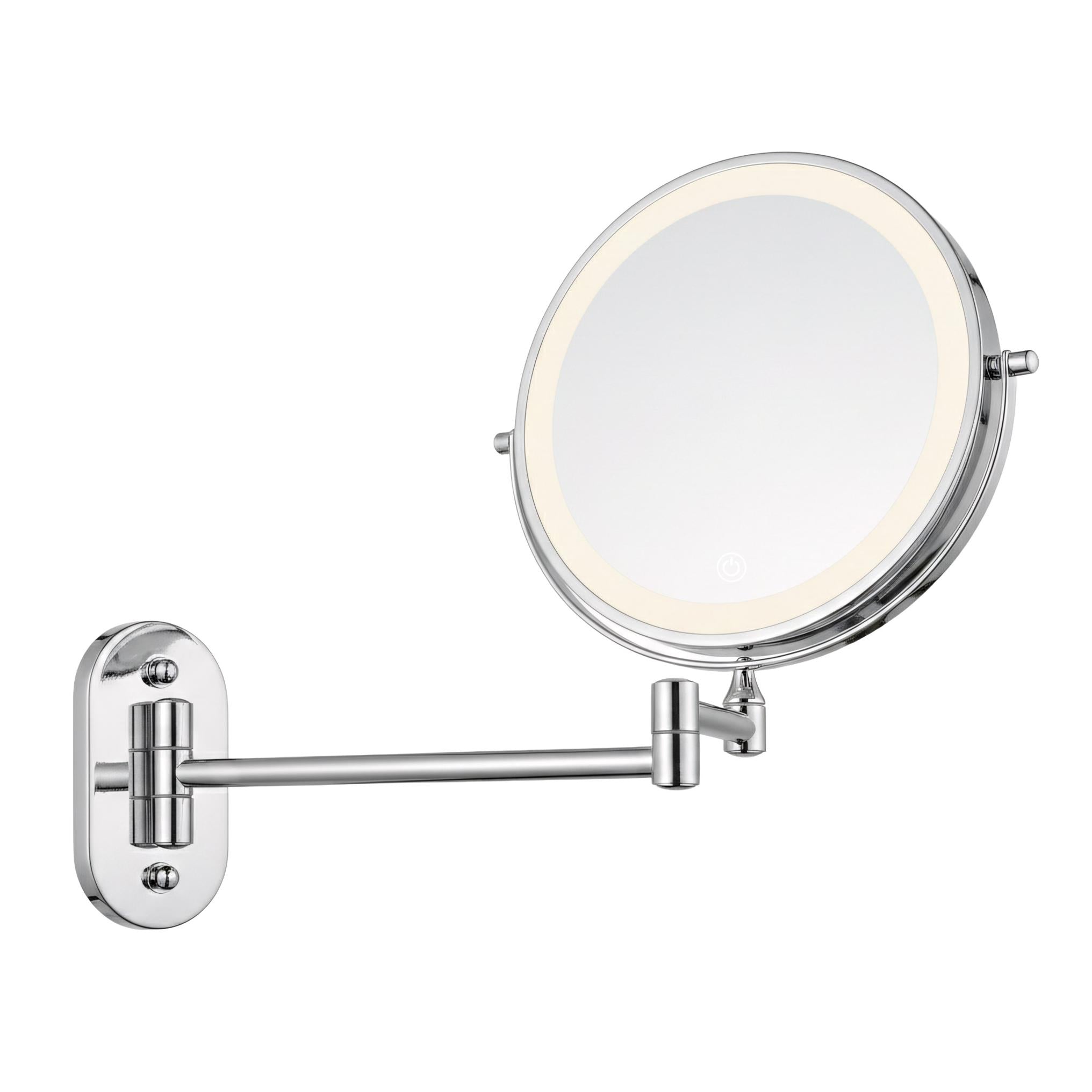 Oglindă cosmetică cu LED-uri pe ambele fețe, pentru montare pe perete - Crom