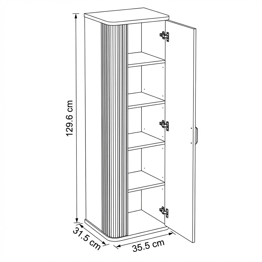 Dulap inalt pentru baie 130 cm, margini rotunjite, cu rafturi, fronturi canelate Selvea - Casmir