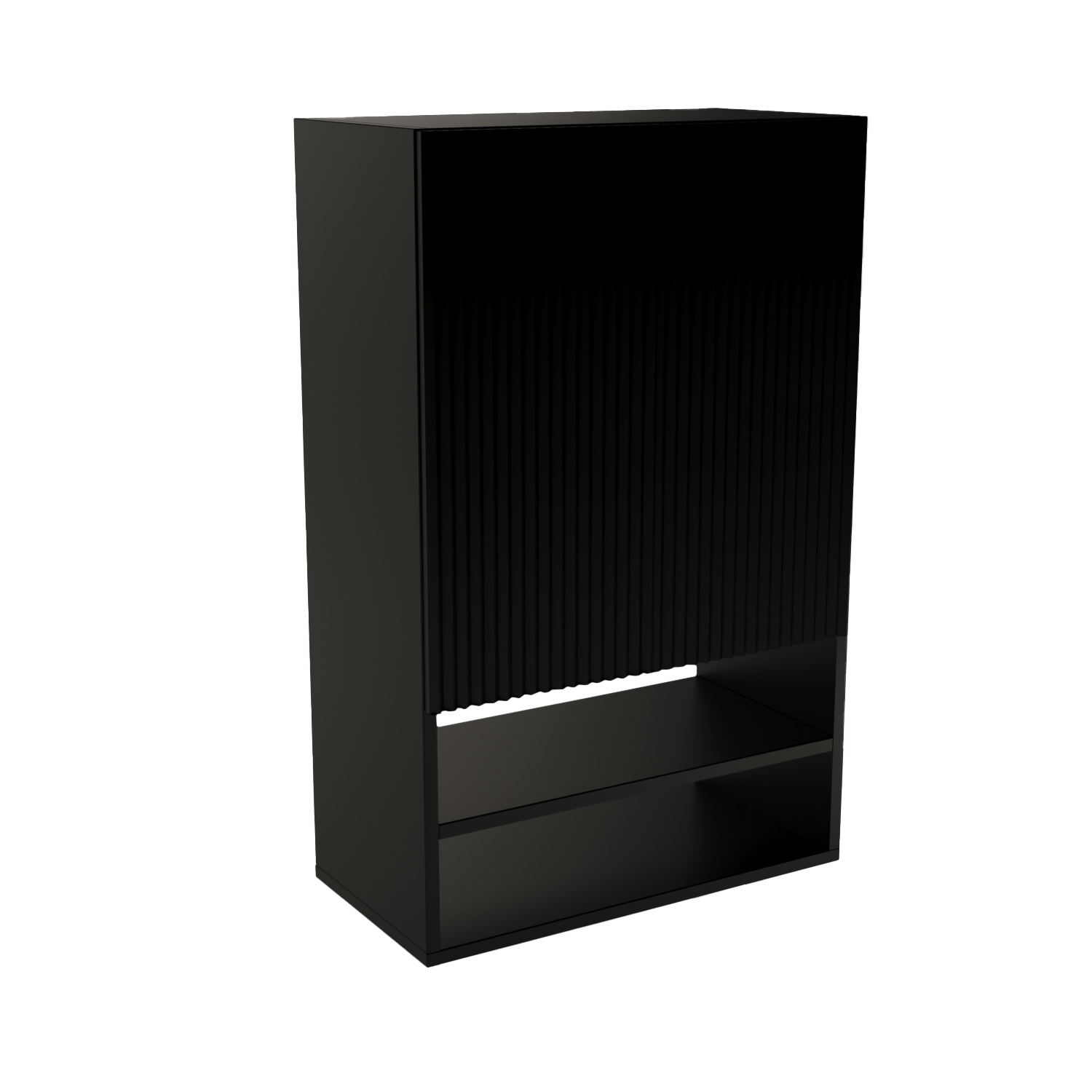 Dulap de perete deasupra toaletei 60 cm suspendat, fronturi canelate Willy - Negru