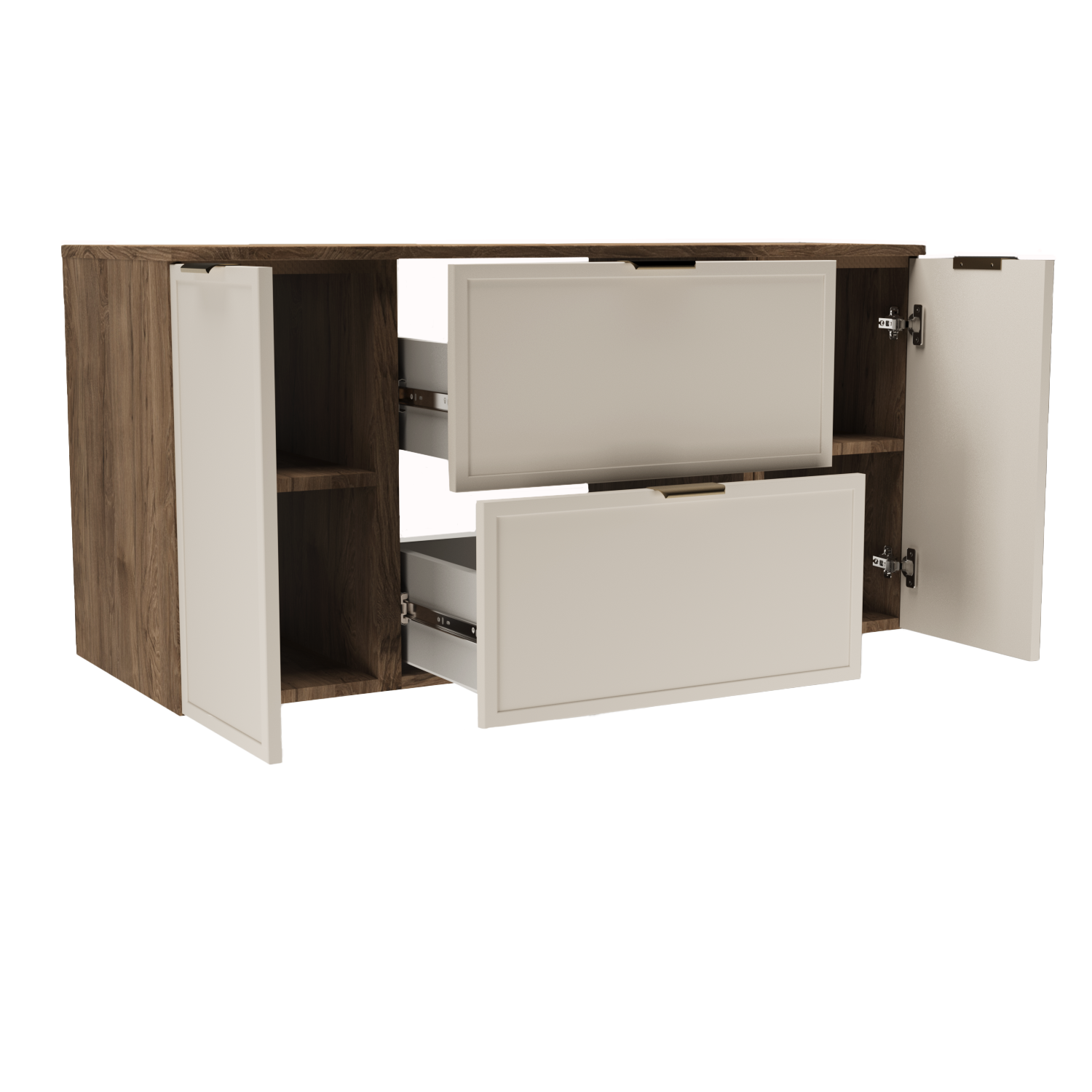 Dulap pentru lavoar 120 cm fronturi cu rama decorativa, 2 usi si 2 sertare Roma - Casmir/Nuc inchis