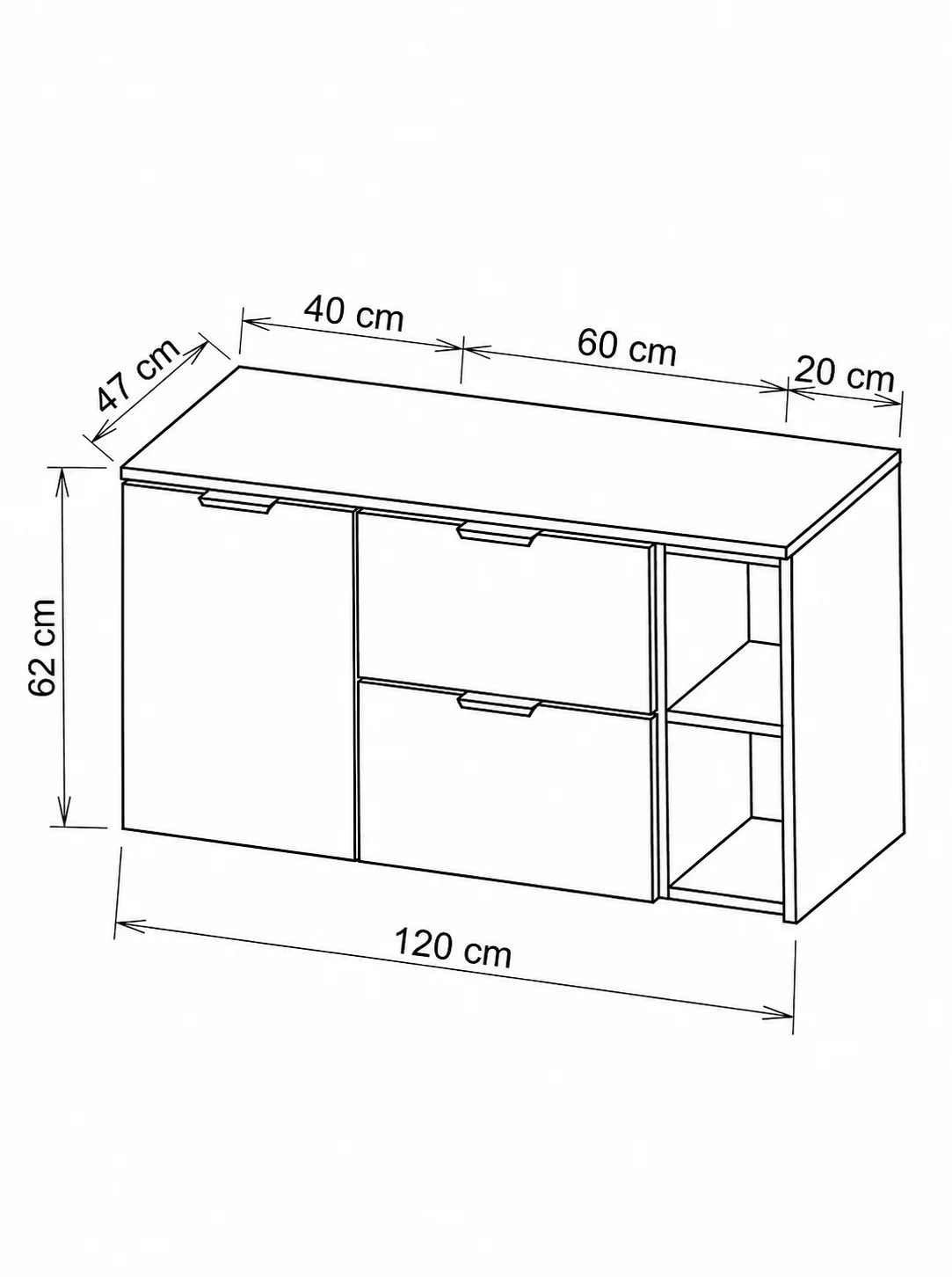 Dulap pentru lavoar 120 cm cu cos de rufe, cu raft, fronturi netede Orio - Alb/Stejar artizanal