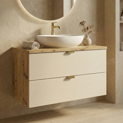 Dulap pentru lavoar 80 cm 2 sertare, fronturi netede Orio - Casmir/Stejar artizanal