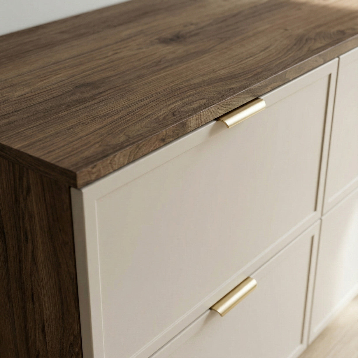 Dulap pentru lavoar 140 cm, cu raft, fronturi cu rama decorativa, 4 sertare Roma - Casmir/Nuc inchis