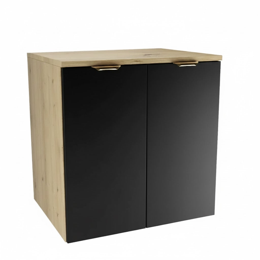 Dulap pentru lavoar 60 cm cu 2 usi, fronturi netede Orio - Negru/Stejar artizanal