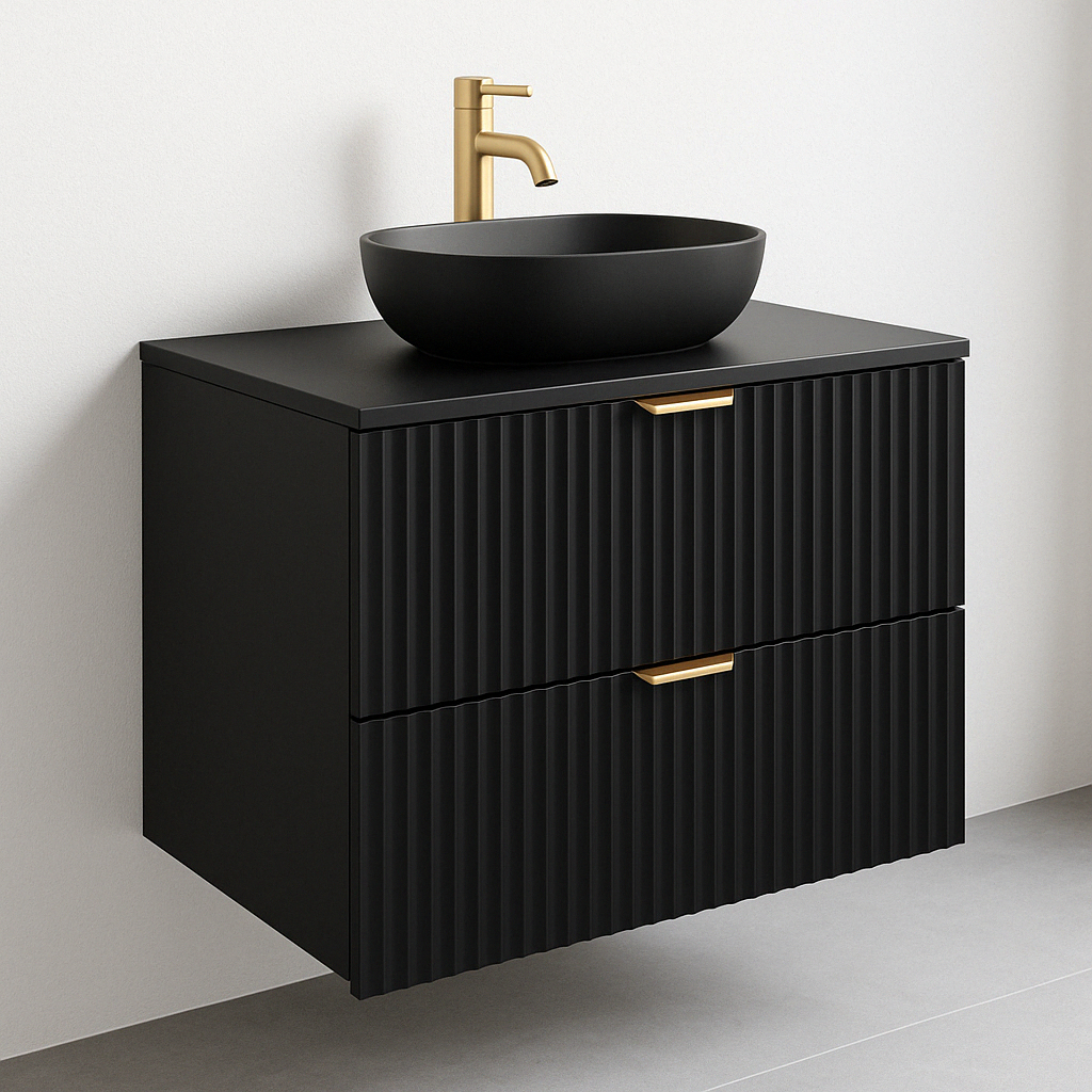 Dulap pentru lavoar Willy 80 cm negru – mobilier modern, elegant și funcțional, cu spațiu amplu de depozitare pentru baie.