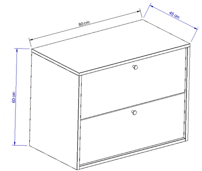 Dulap pentru lavoar 80 cm, cu 2 sertare, fronturi netede Belino - Stejar Cremona