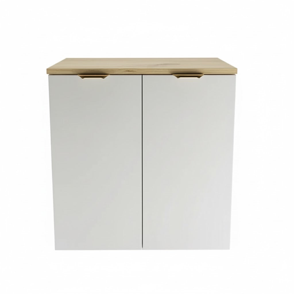 Dulap pentru lavoar 60 cm cu 2 usi, fronturi netede Orio - Alb/Stejar Artizanal