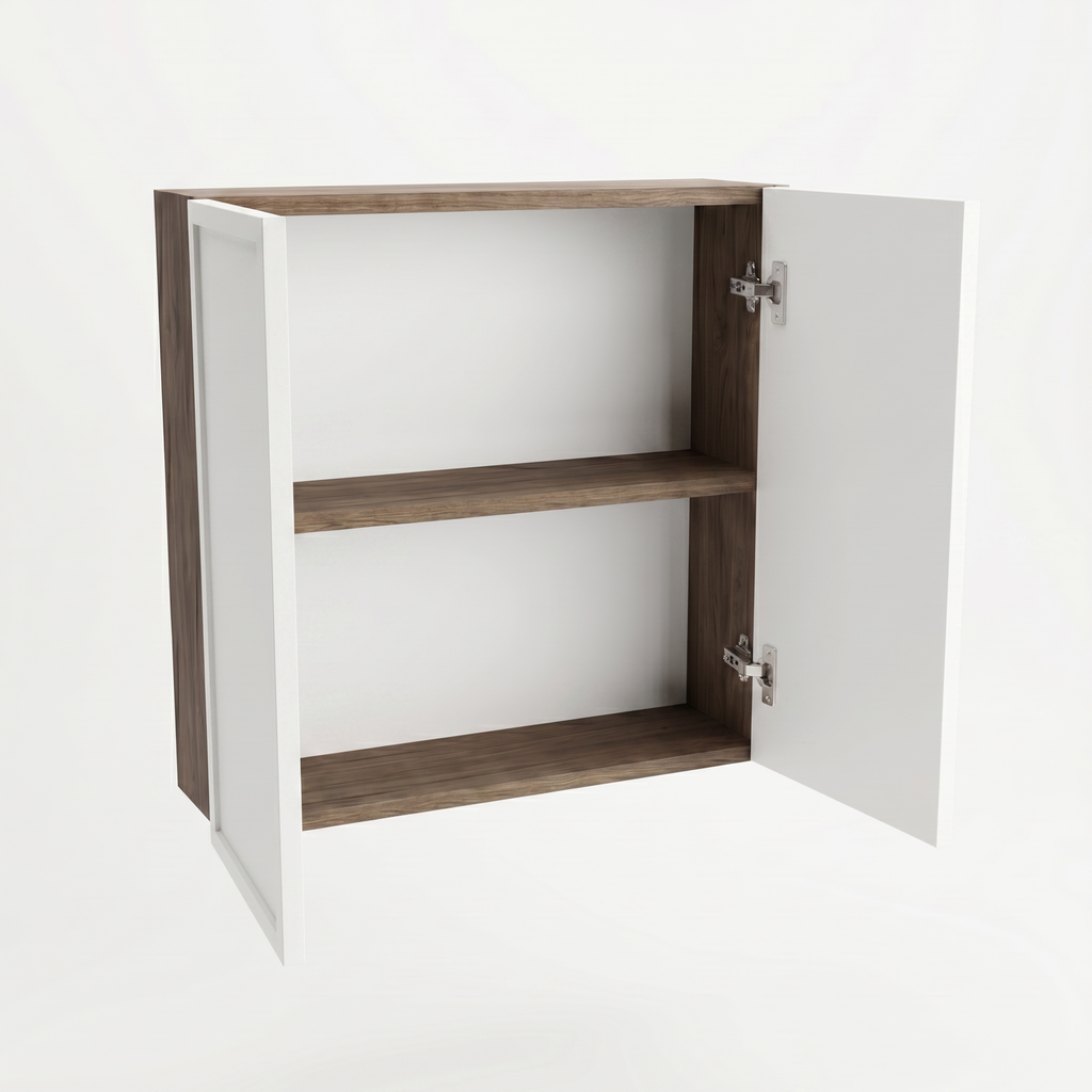 Dulap suspendat pentru baie de 60 cm cu 2 usi Roma - Alb/Nuc inchis