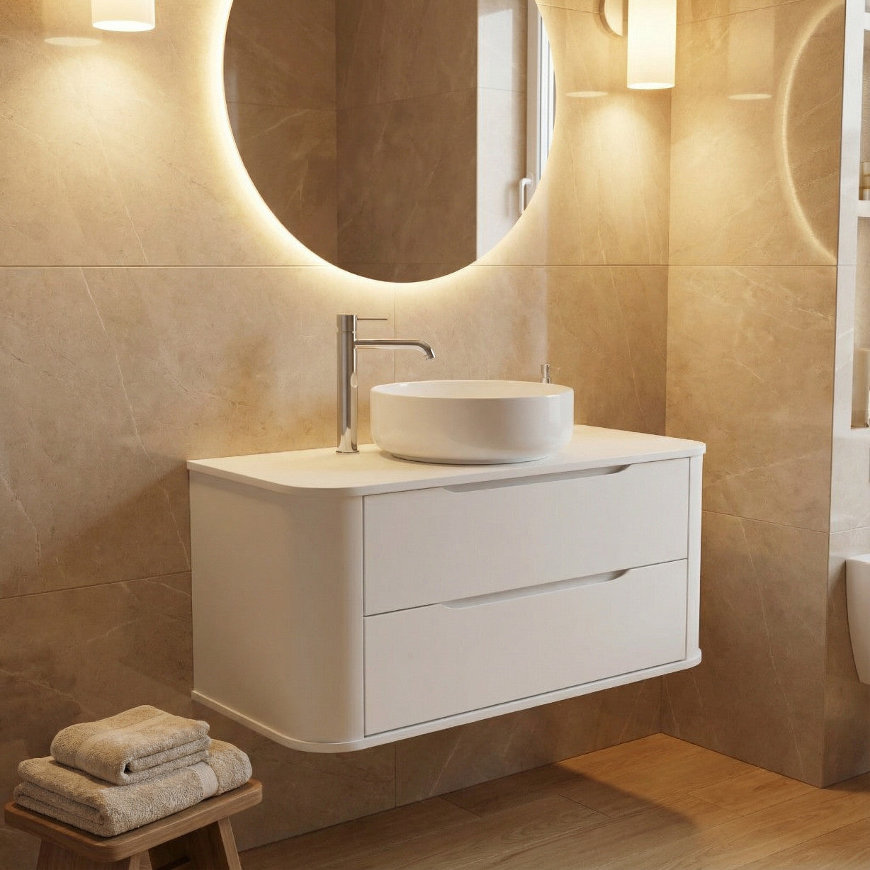 Dulap pentru lavoar 120 cm, 2 sertare, margini rotunjite Luma - Alb